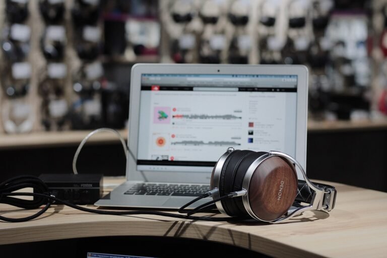 transcription business headphones and laptop