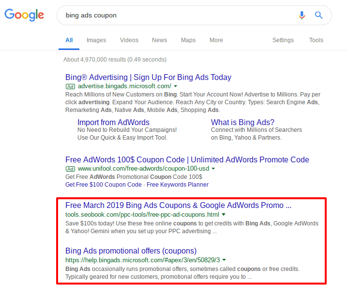 bing ads coupon