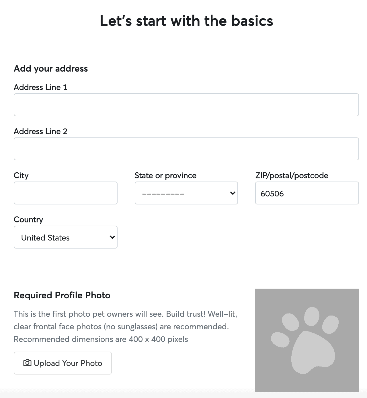 filling personal information on rover