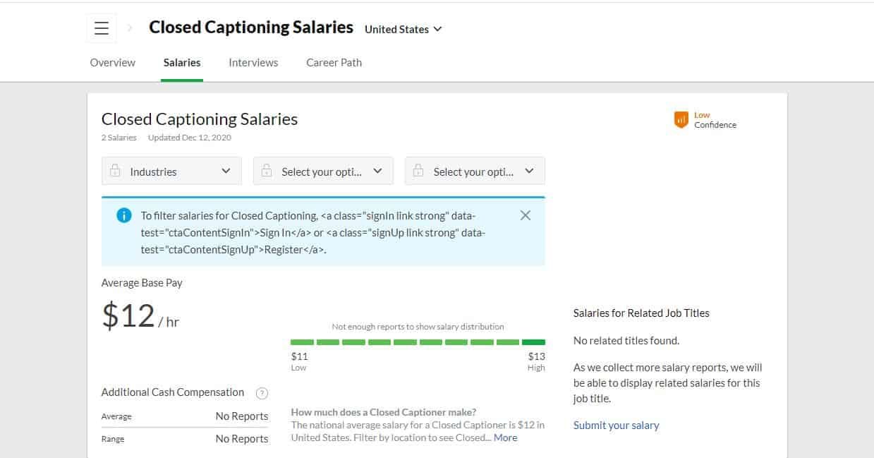 closed captioning job salaries at Glassdoor